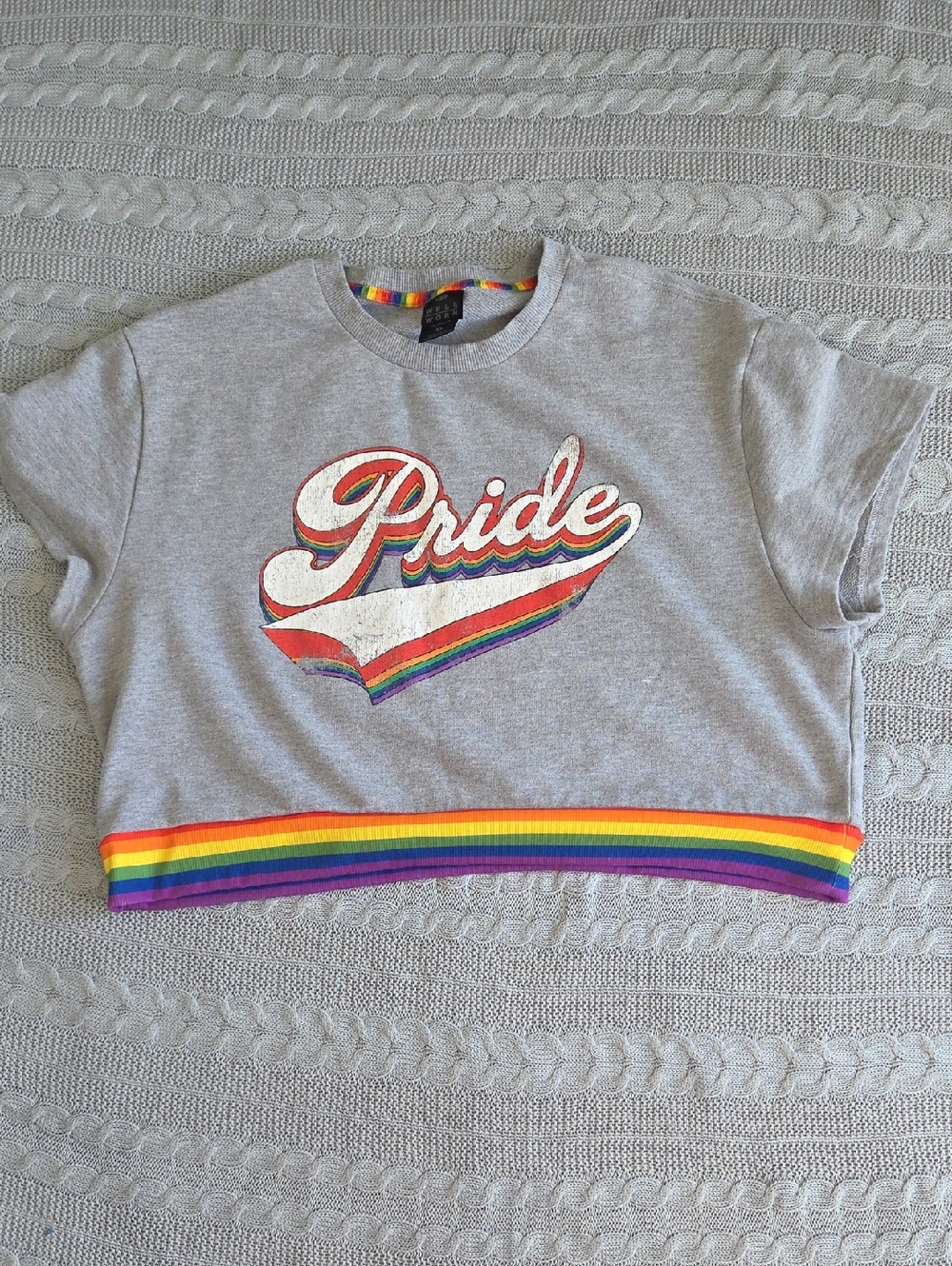 Well Worn Heathered Gray Pride Crop Sweatshirt Top Extra Large XL Rainbow